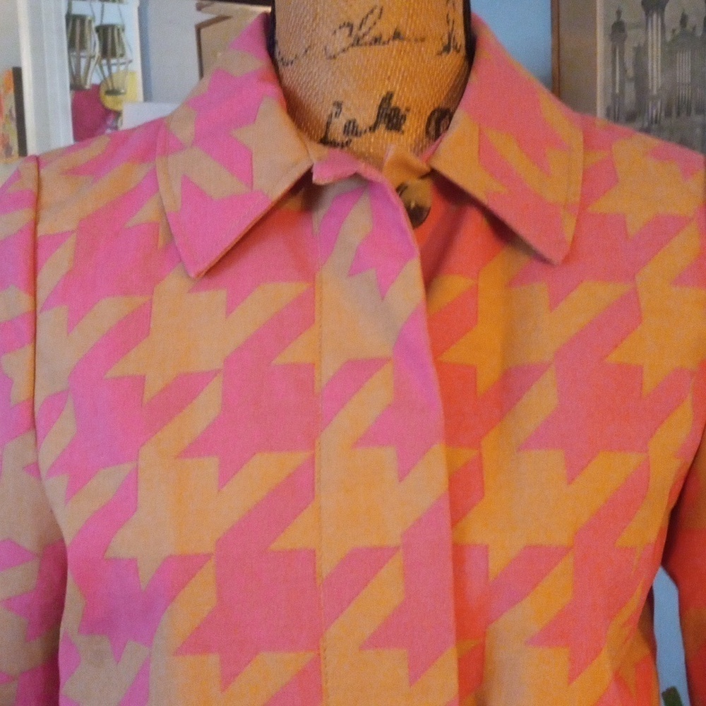Isaac Mizrahi Target 20th Anniversary Collection Pink & Tan Houndstooth Trench - Picture 3 of 16